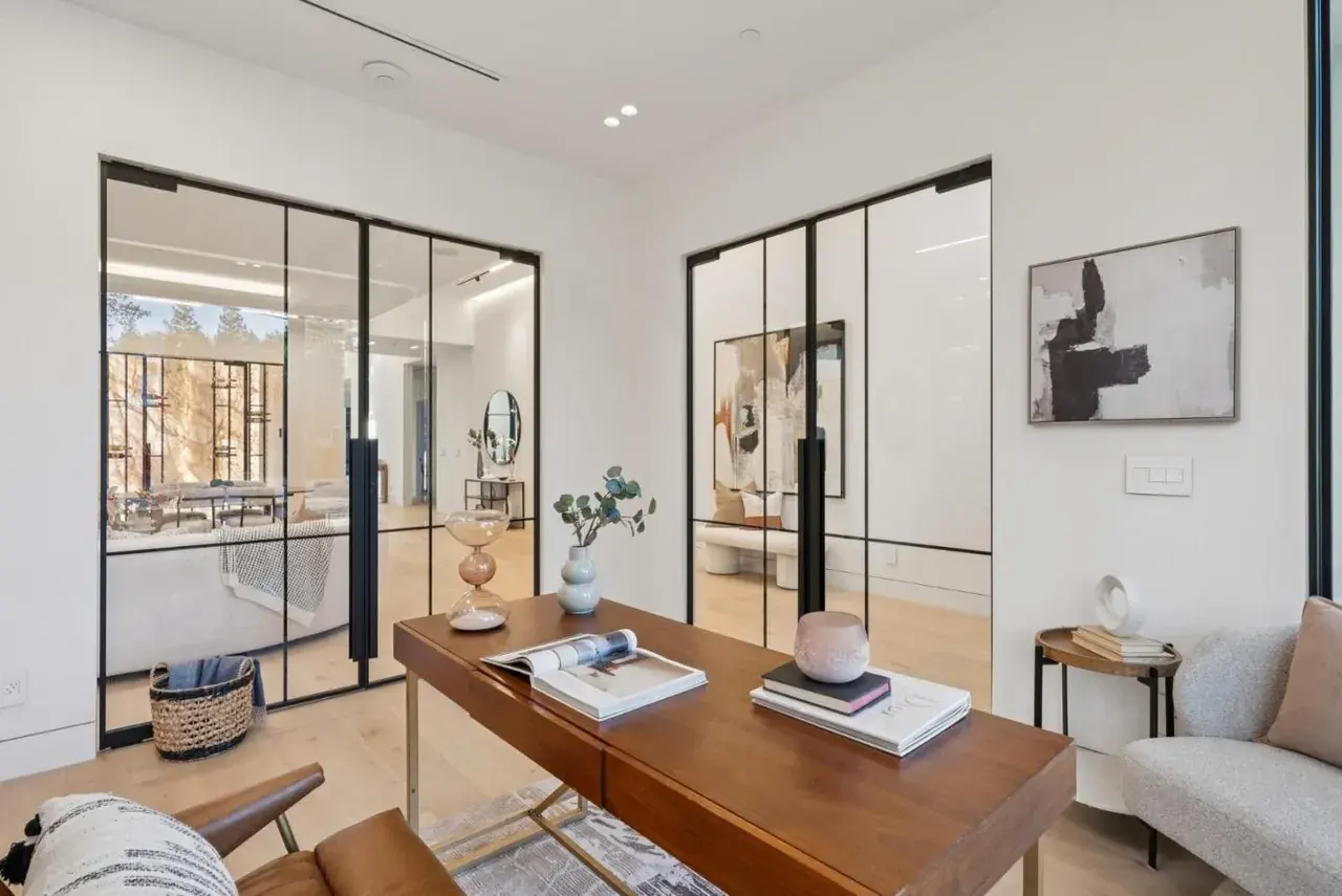 Office behind glazed sliding doors