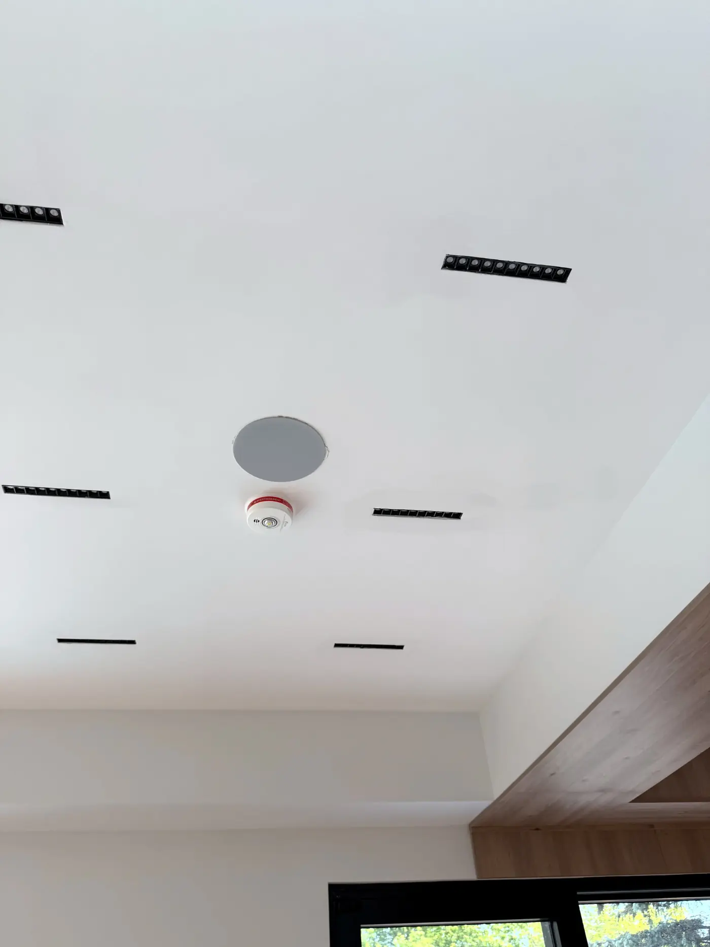 Ceiling detail with recessed track and downlights