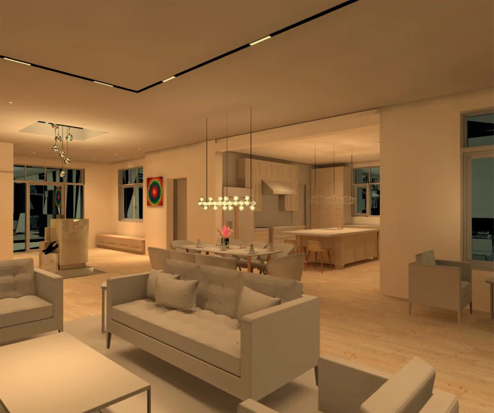 Living, rendered as the lighting will look